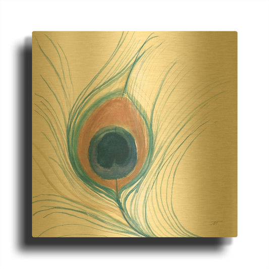 'Peacock Feather II Blue' By Miranda Thomas Gold Metal Wall Art