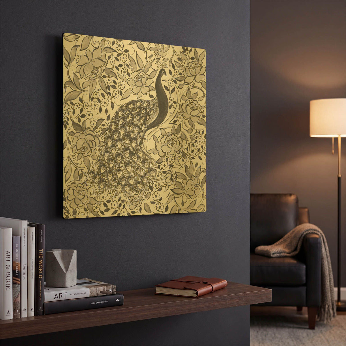 'Peacock Garden III BW' By Miranda Thomas Gold Metal Wall Art