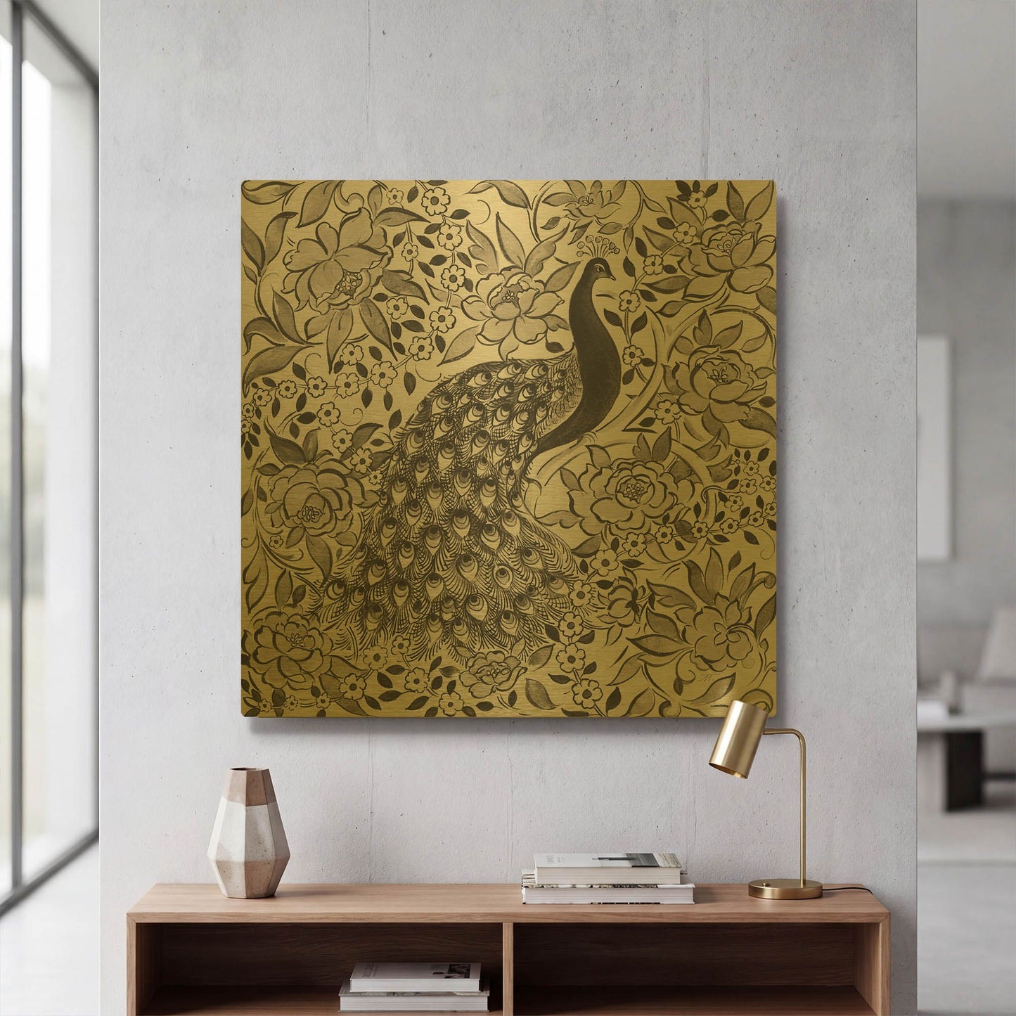 'Peacock Garden III BW' By Miranda Thomas Gold Metal Wall Art