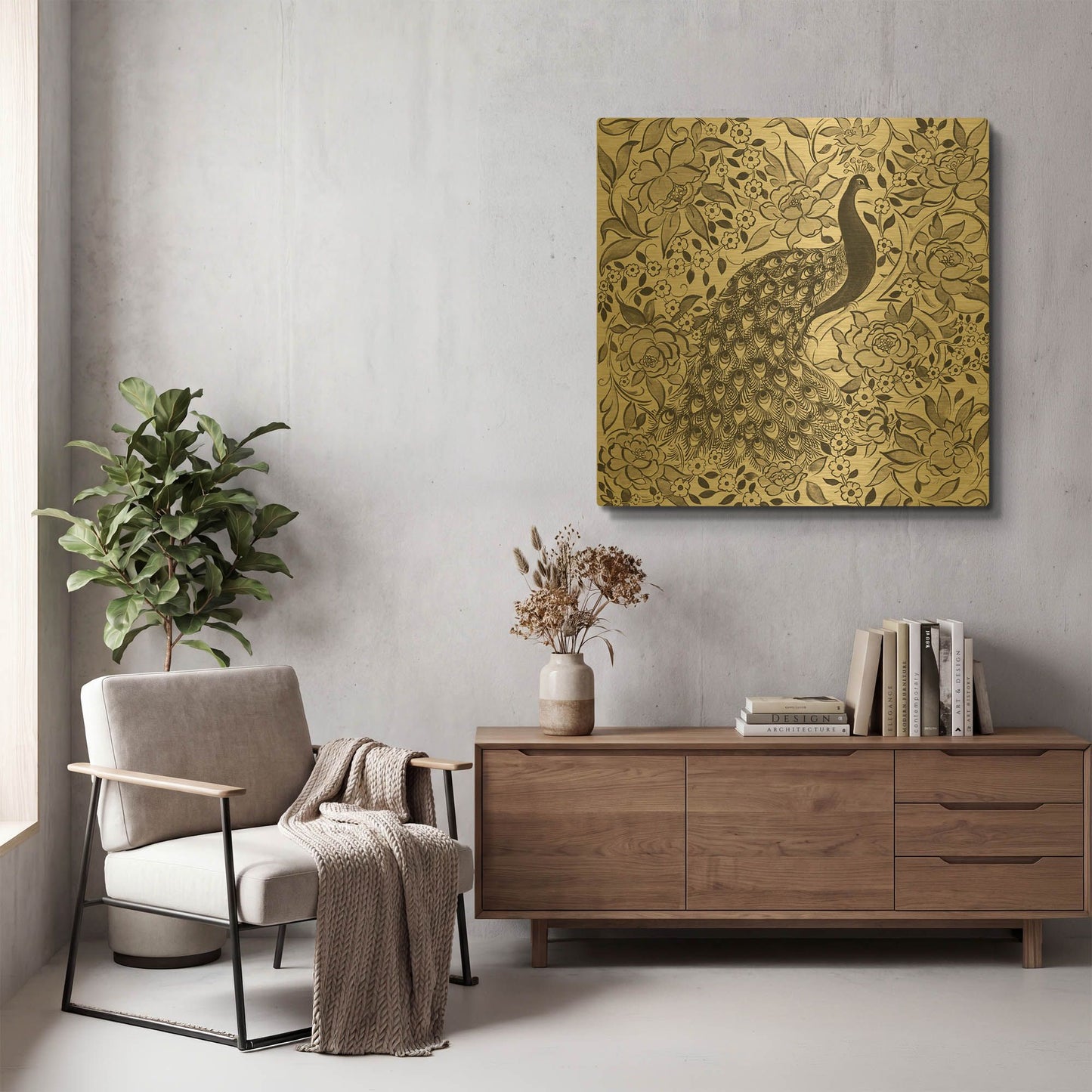 'Peacock Garden III BW' By Miranda Thomas Gold Metal Wall Art