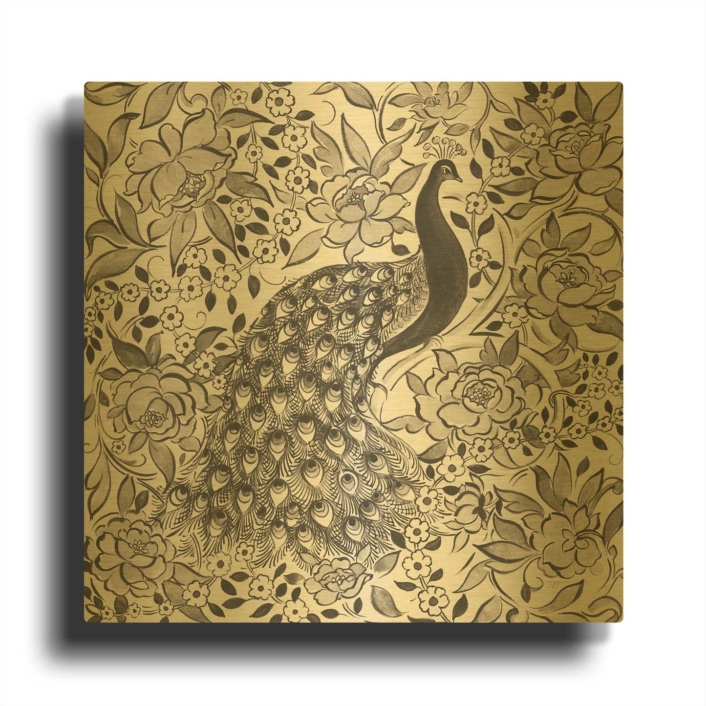 'Peacock Garden III BW' By Miranda Thomas Gold Metal Wall Art