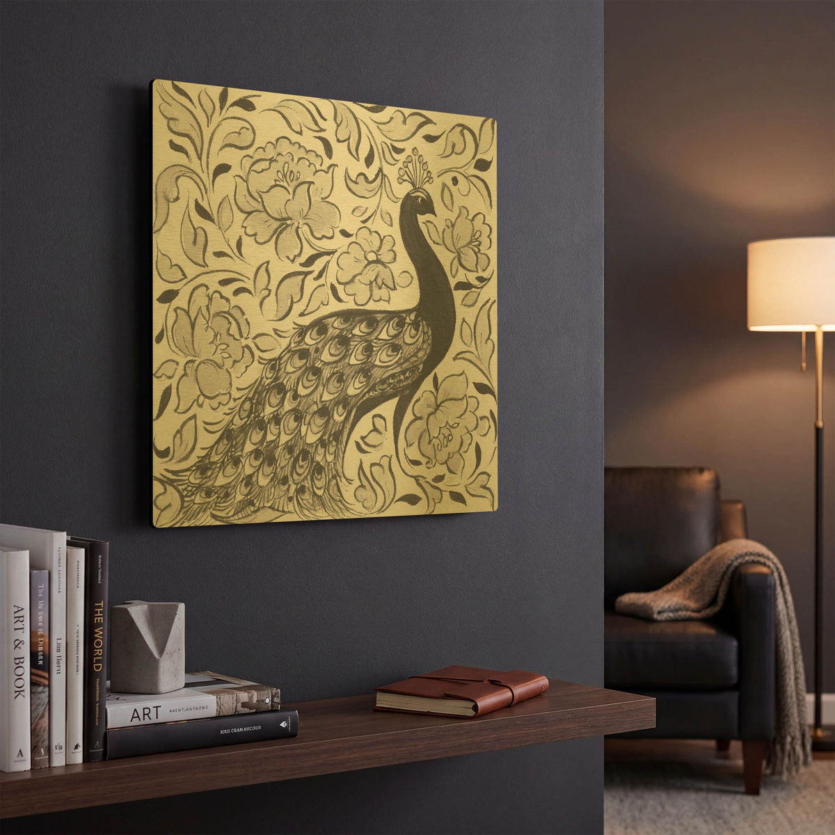 'Peacock Garden IV BW' By Miranda Thomas Gold Metal Wall Art