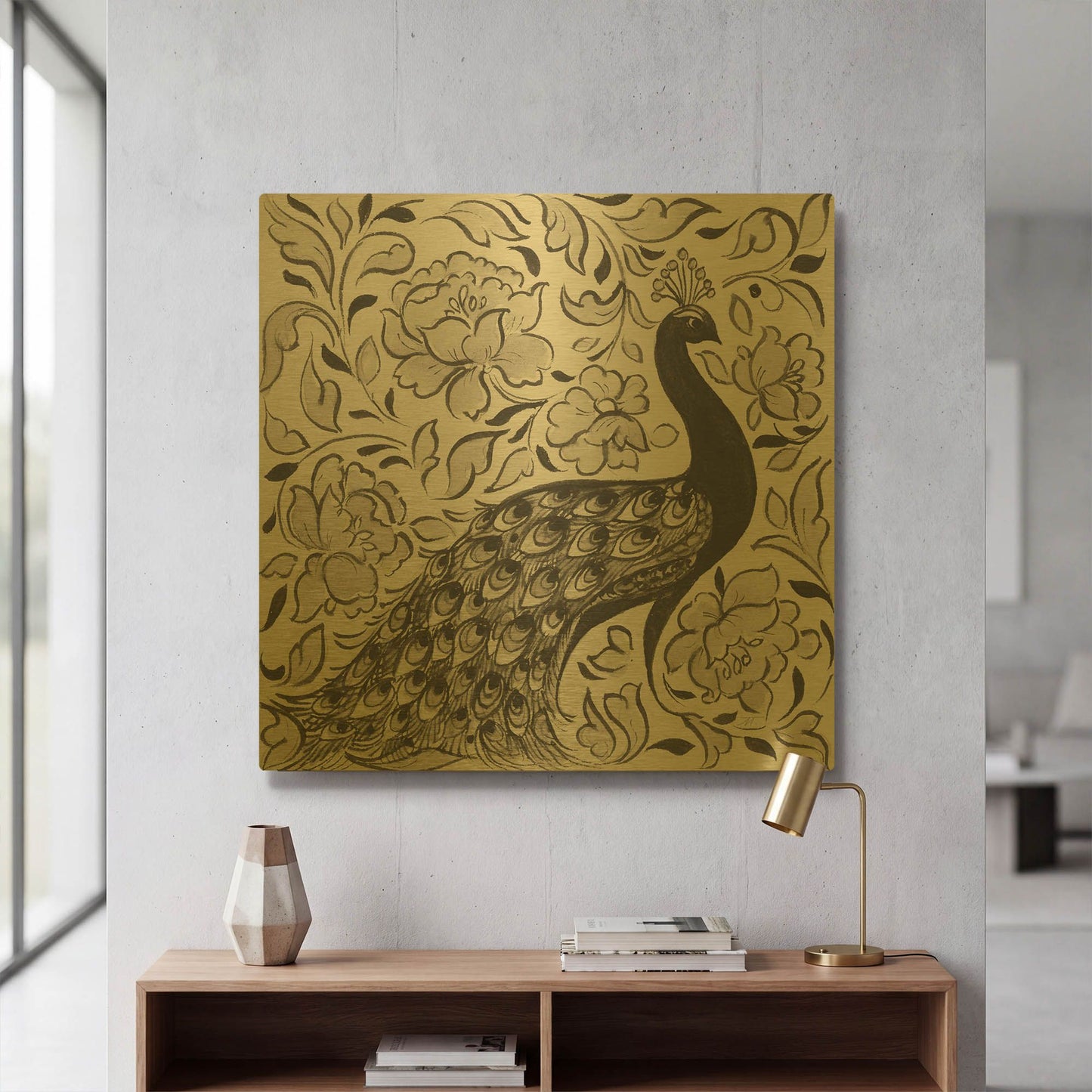 'Peacock Garden IV BW' By Miranda Thomas Gold Metal Wall Art