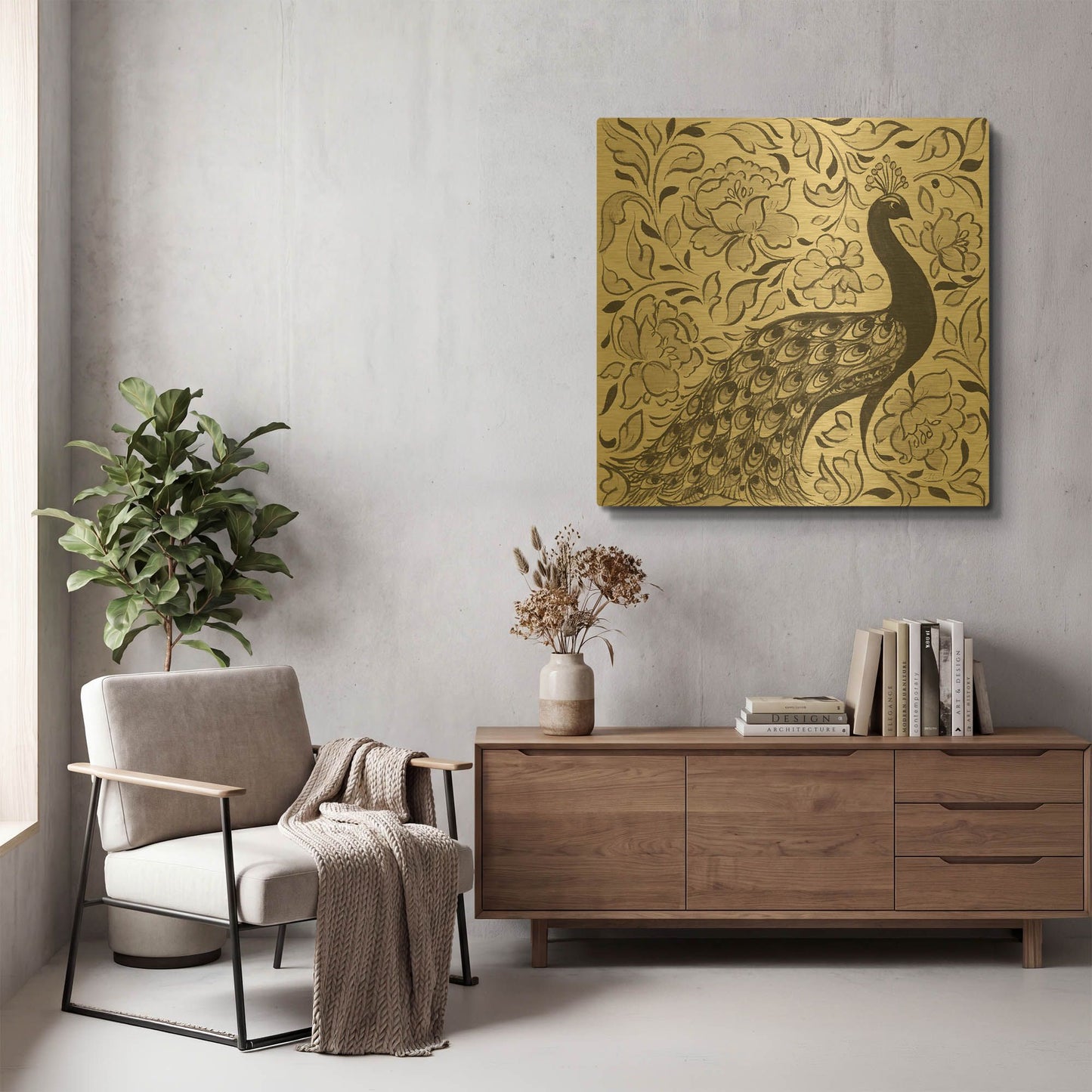 'Peacock Garden IV BW' By Miranda Thomas Gold Metal Wall Art