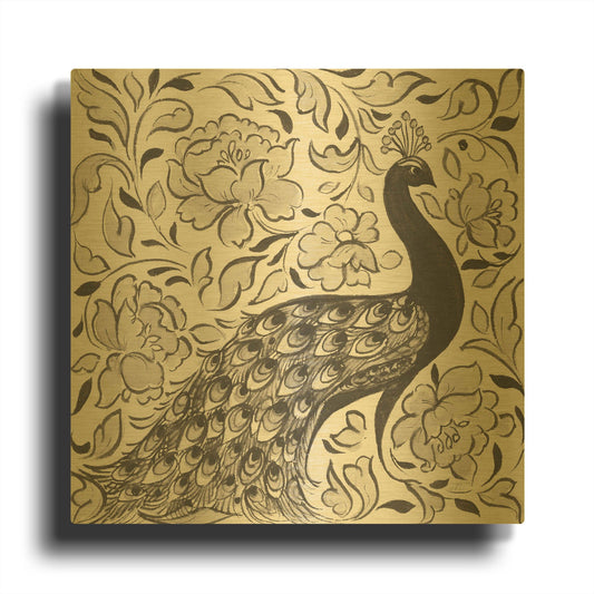 'Peacock Garden IV BW' By Miranda Thomas Gold Metal Wall Art