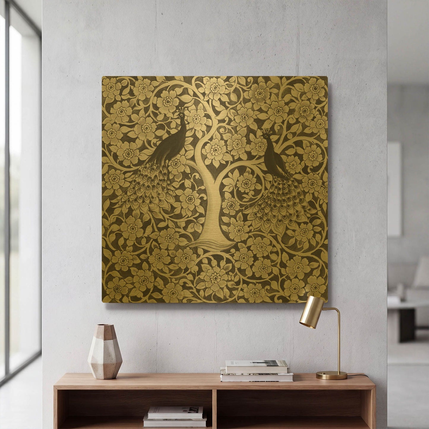 'Peacock Garden VII BW' By Miranda Thomas Gold Metal Wall Art