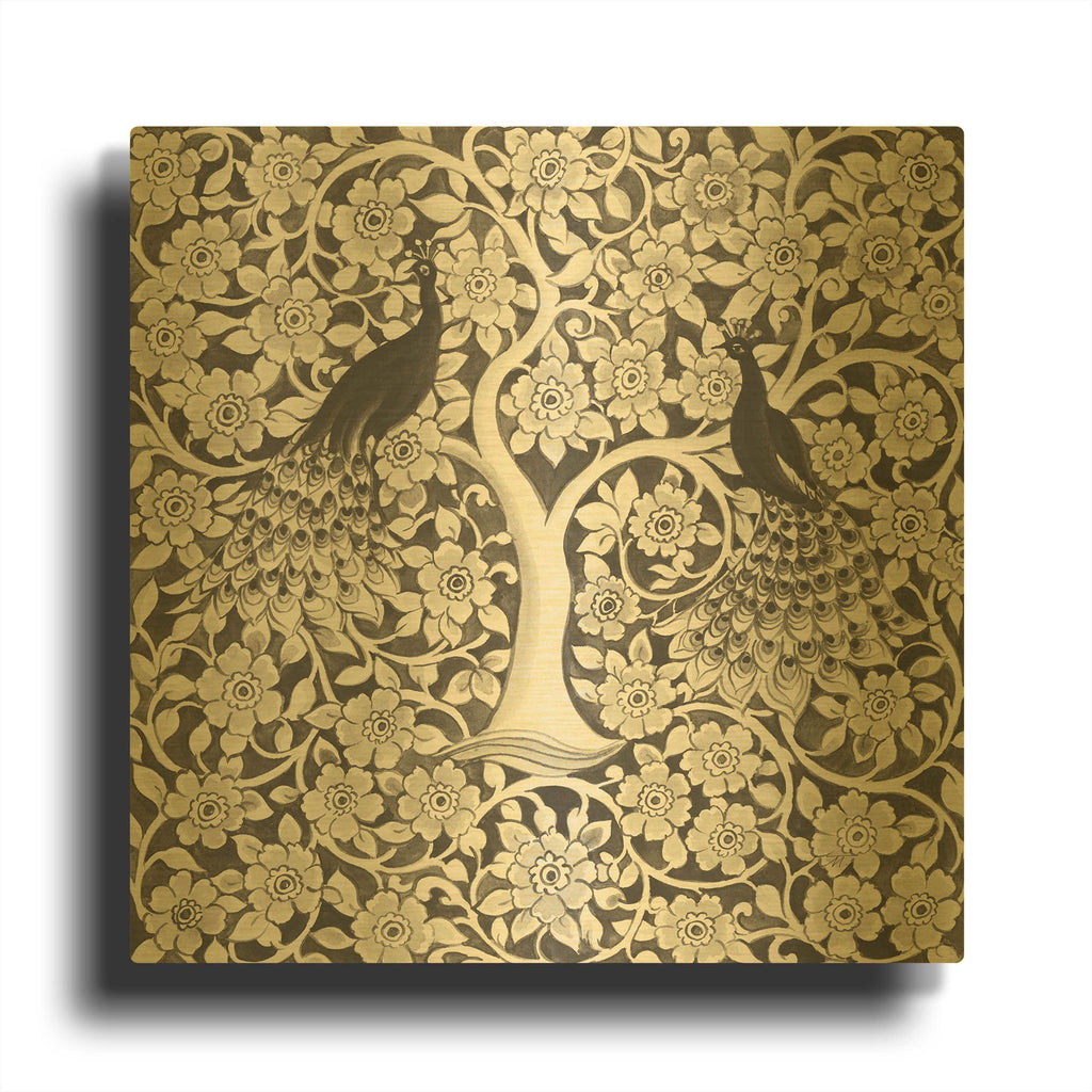 'Peacock Garden VII BW' By Miranda Thomas Gold Metal Wall Art