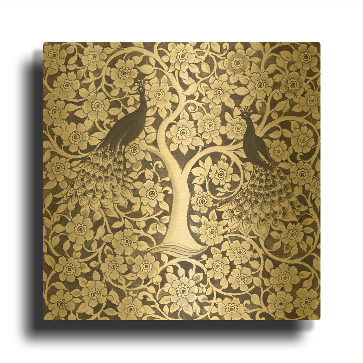 'Peacock Garden VII BW' By Miranda Thomas Gold Metal Wall Art