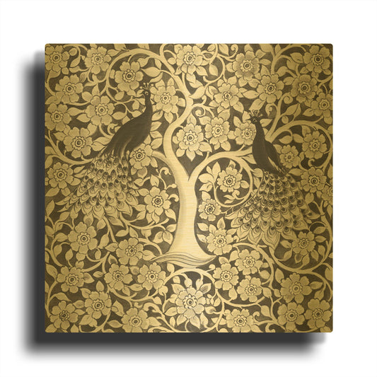 'Peacock Garden VII BW' By Miranda Thomas Gold Metal Wall Art