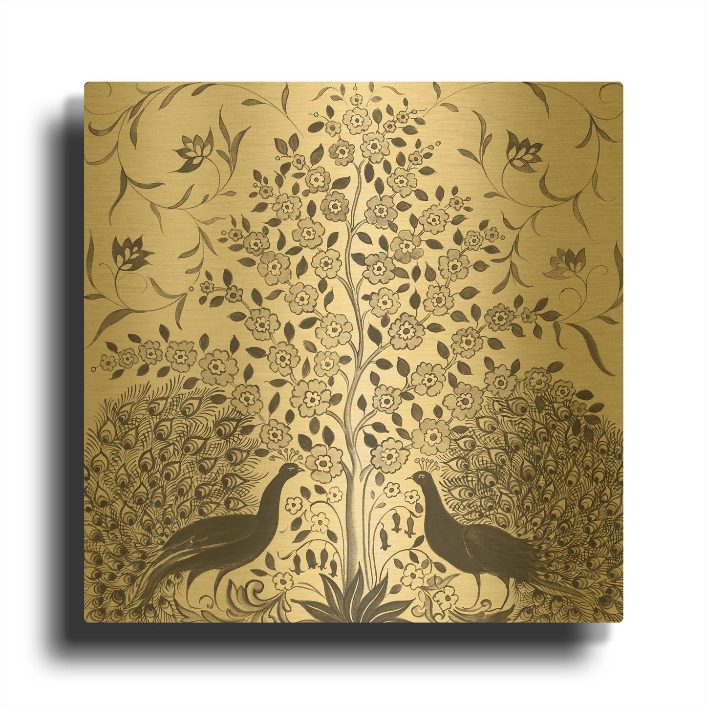 'Peacock Garden VIII BW' By Miranda Thomas Gold Metal Wall Art