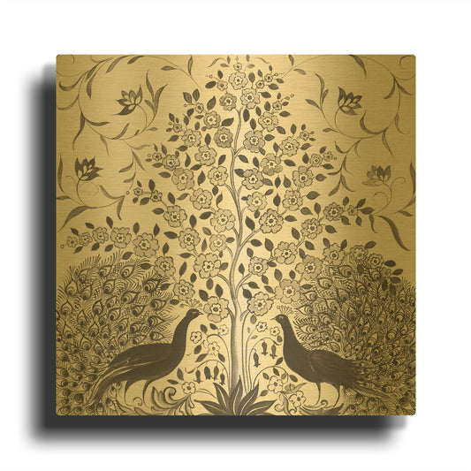'Peacock Garden VIII BW' By Miranda Thomas Gold Metal Wall Art