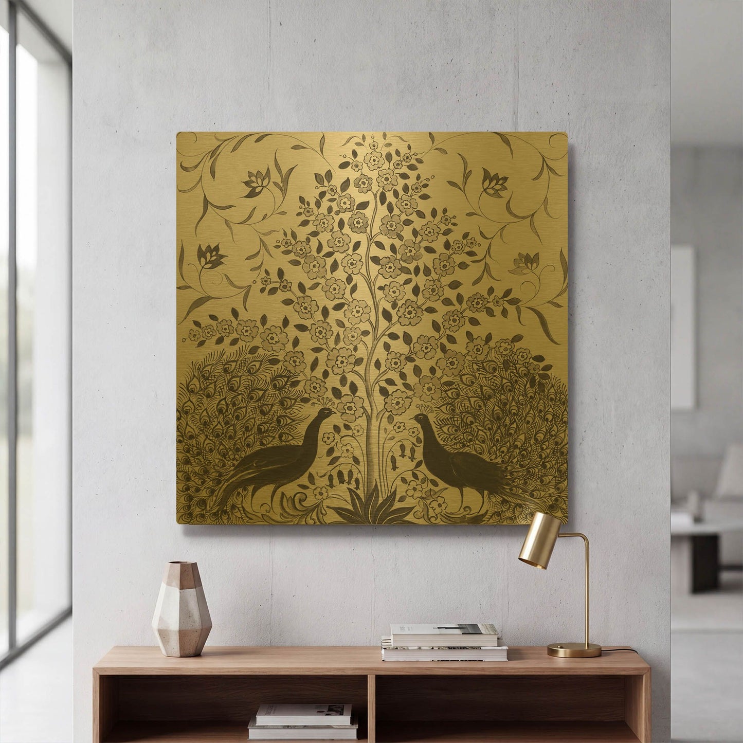 'Peacock Garden VIII BW' By Miranda Thomas Gold Metal Wall Art