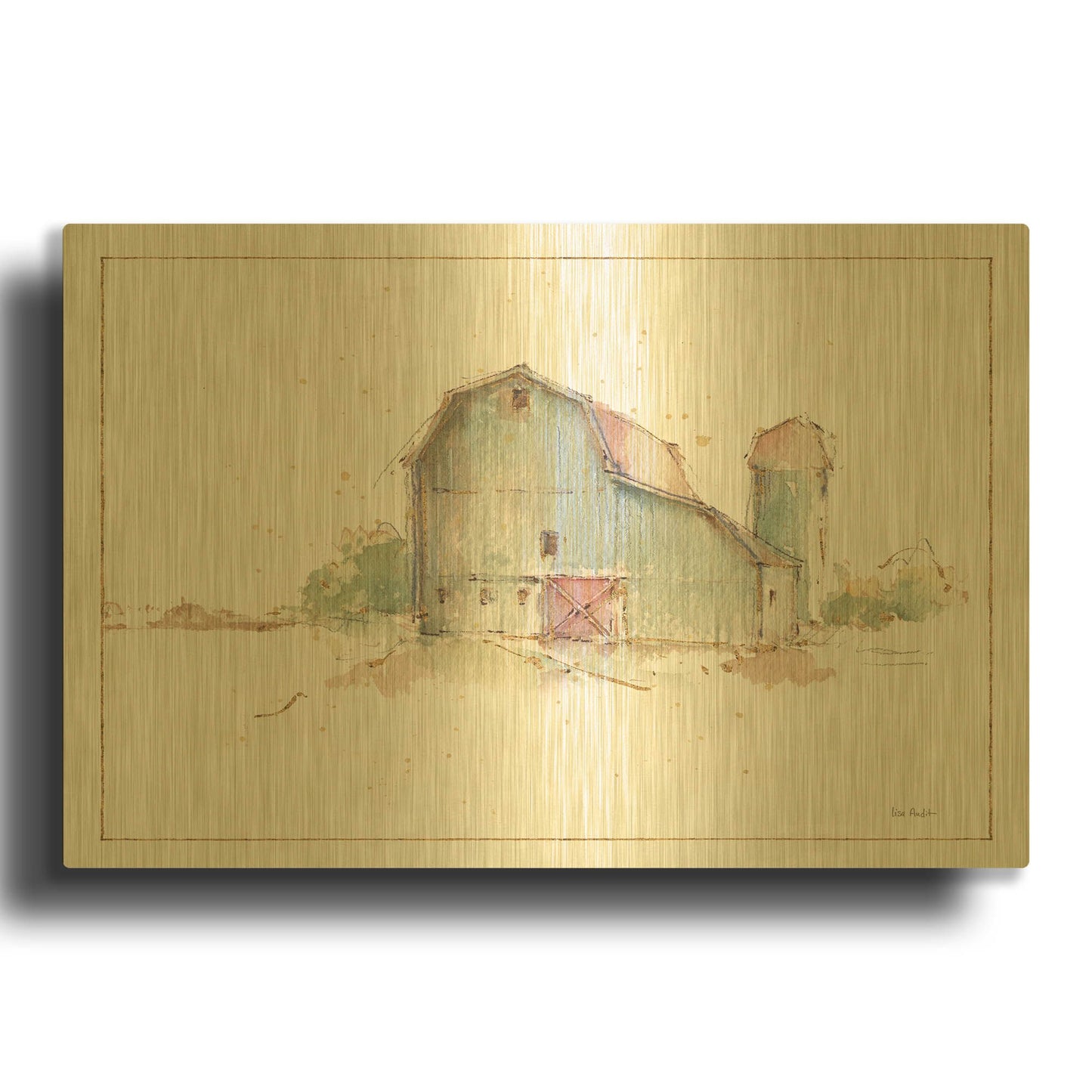 'Farm Friends XIV Barn' By Lisa Audit Gold Metal Wall Art