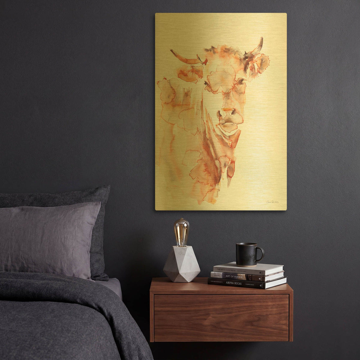 'Village Cow' By Alan Majchrowicz Gold Metal Wall Art