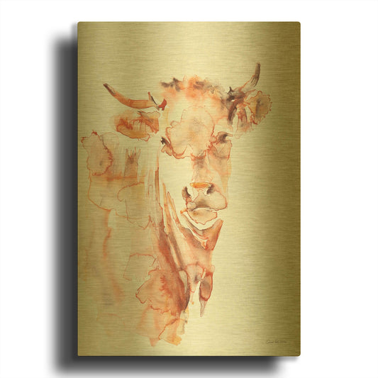 'Village Cow' By Alan Majchrowicz Gold Metal Wall Art