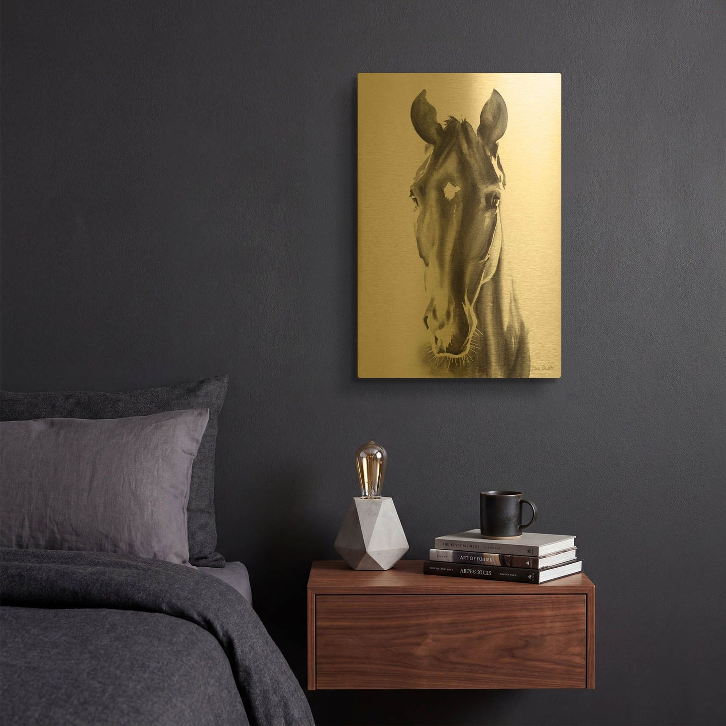 'Le Cheval Noir' By Alan Majchrowicz Gold Metal Wall Art