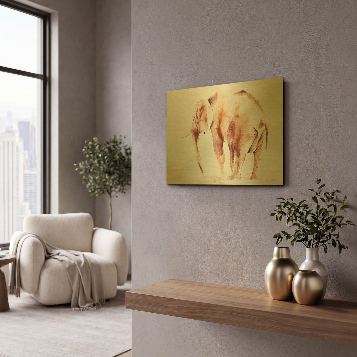 'Lone Elephant' By Alan Majchrowicz Gold Metal Wall Art