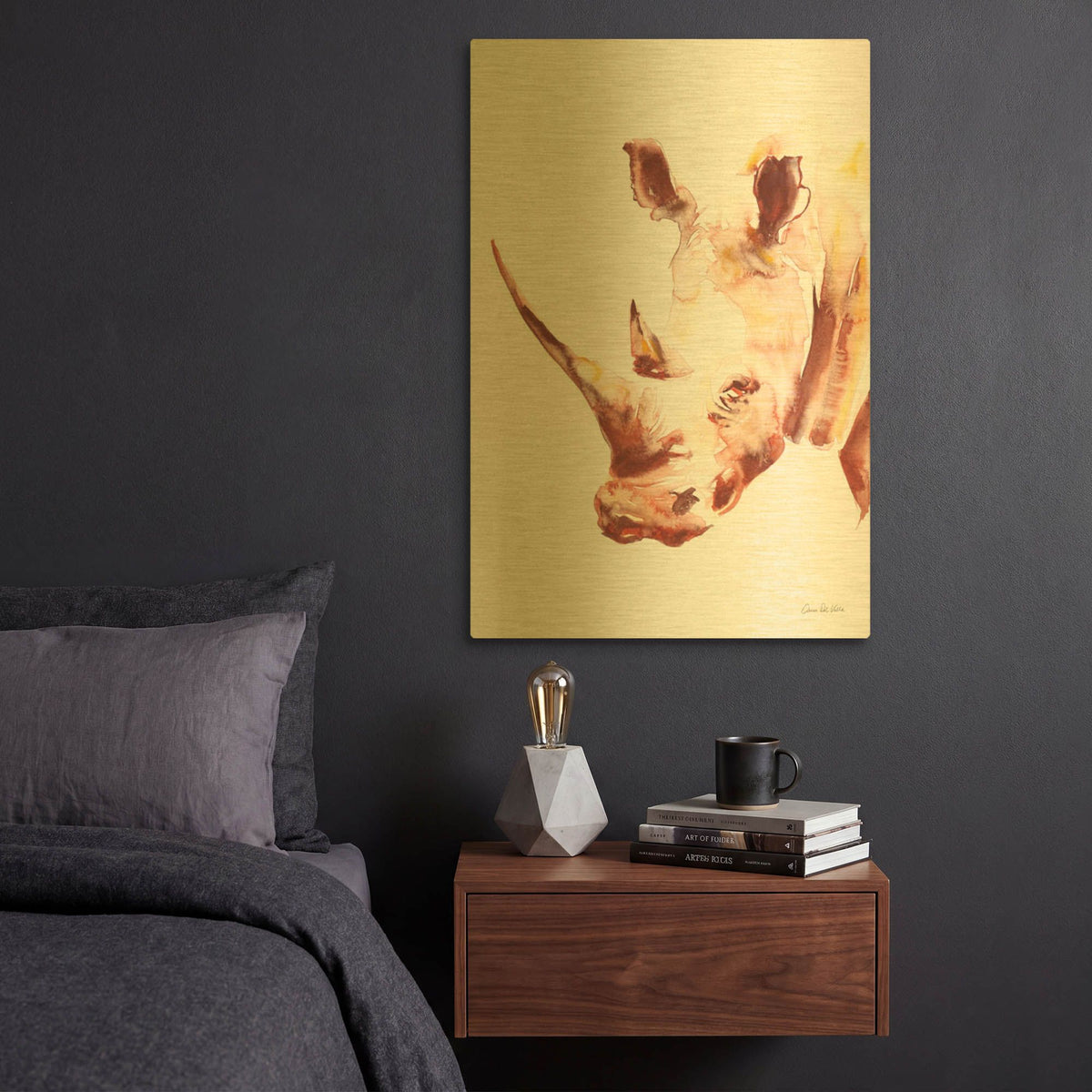 'Rhino' By Alan Majchrowicz Gold Metal Wall Art