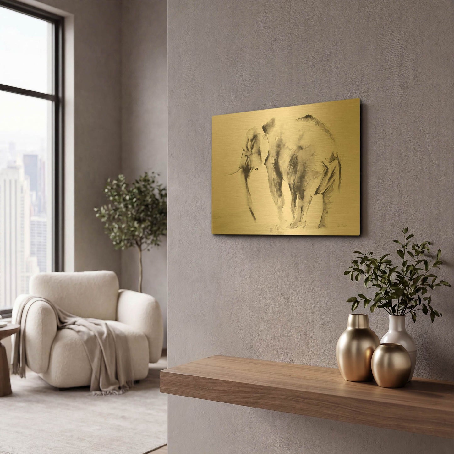 'Lone Elephant Gray' By Alan Majchrowicz Gold Metal Wall Art