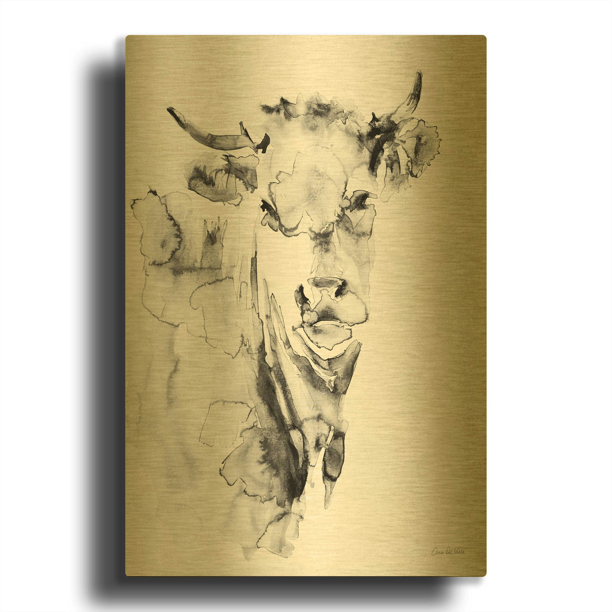 'Village Cow Gray' By Alan Majchrowicz Gold Metal Wall Art