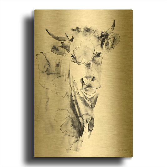 'Village Cow Gray' By Alan Majchrowicz Gold Metal Wall Art