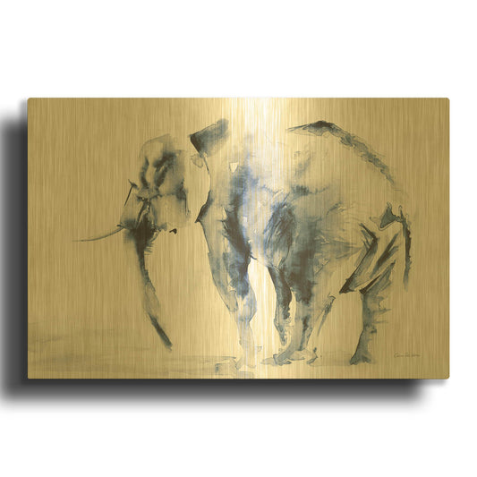 'Lone Elephant Blue Gray' By Alan Majchrowicz Gold Metal Wall Art
