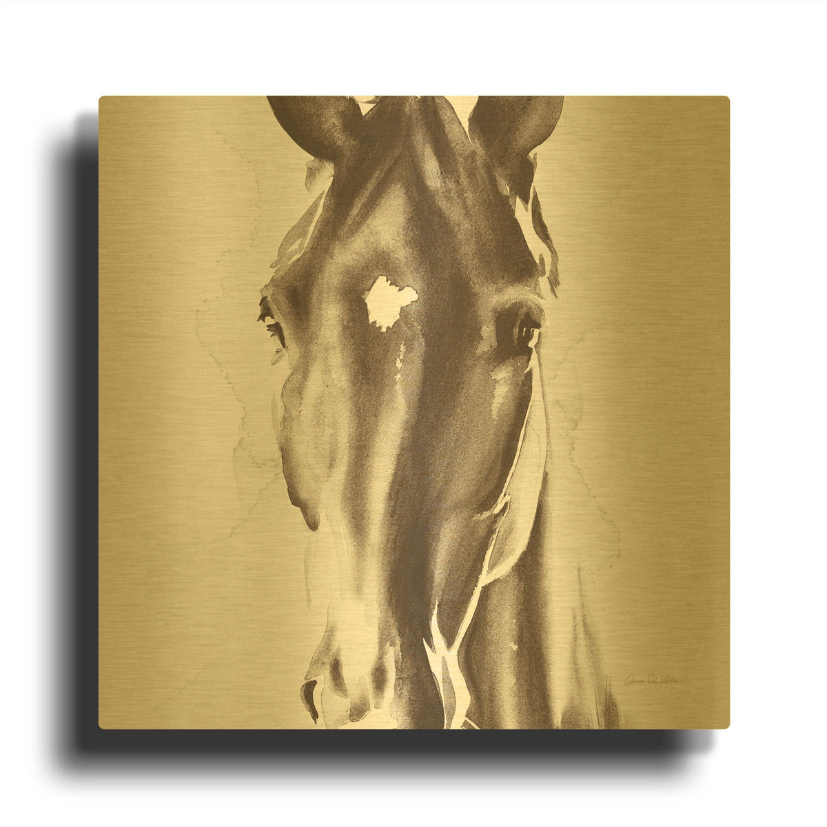 'Le Cheval Noir Brown' By Alan Majchrowicz Gold Metal Wall Art