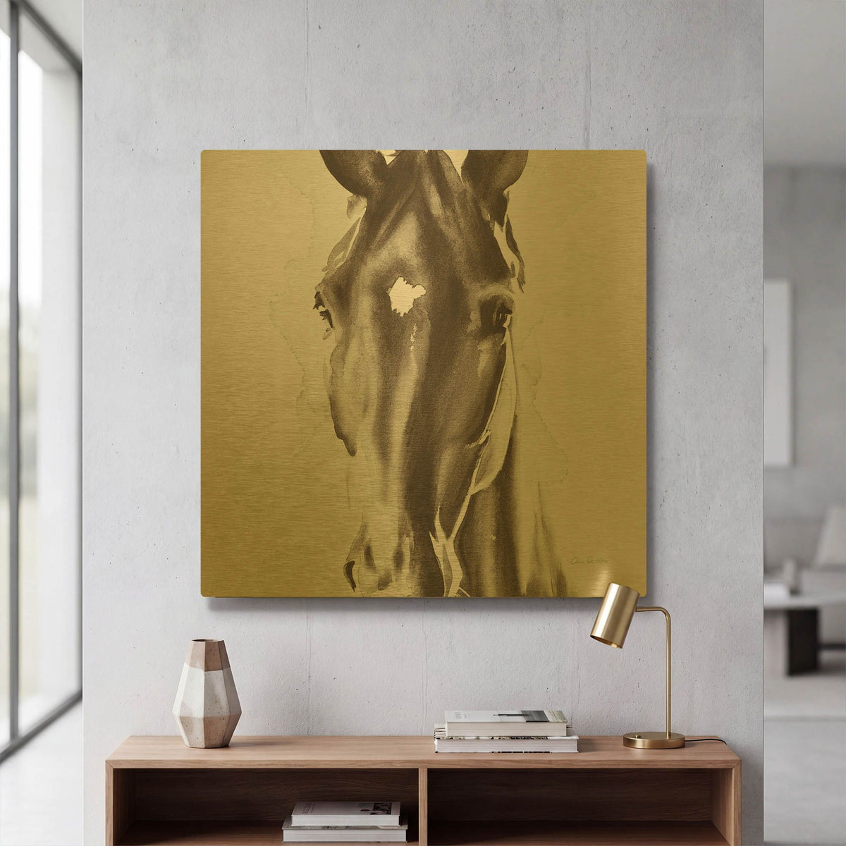 'Le Cheval Noir Brown' By Alan Majchrowicz Gold Metal Wall Art