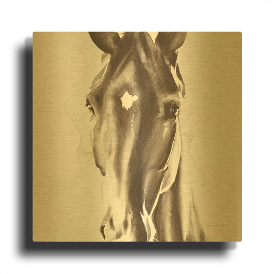 'Le Cheval Noir Brown' By Alan Majchrowicz Gold Metal Wall Art