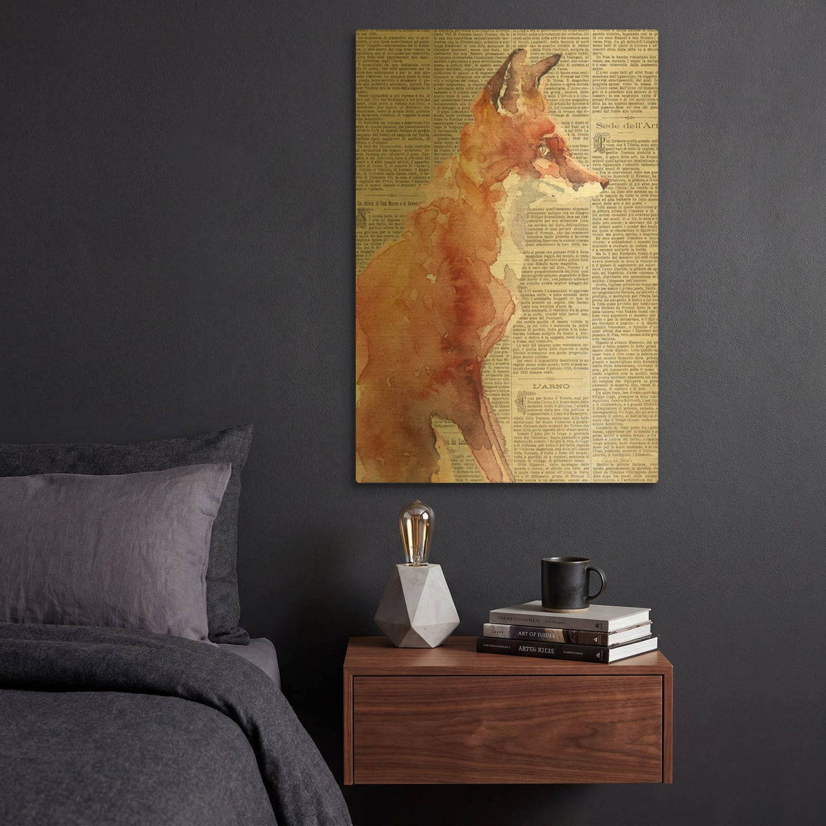 'Sly As A Fox Newsprint' By Alan Majchrowicz Gold Metal Wall Art