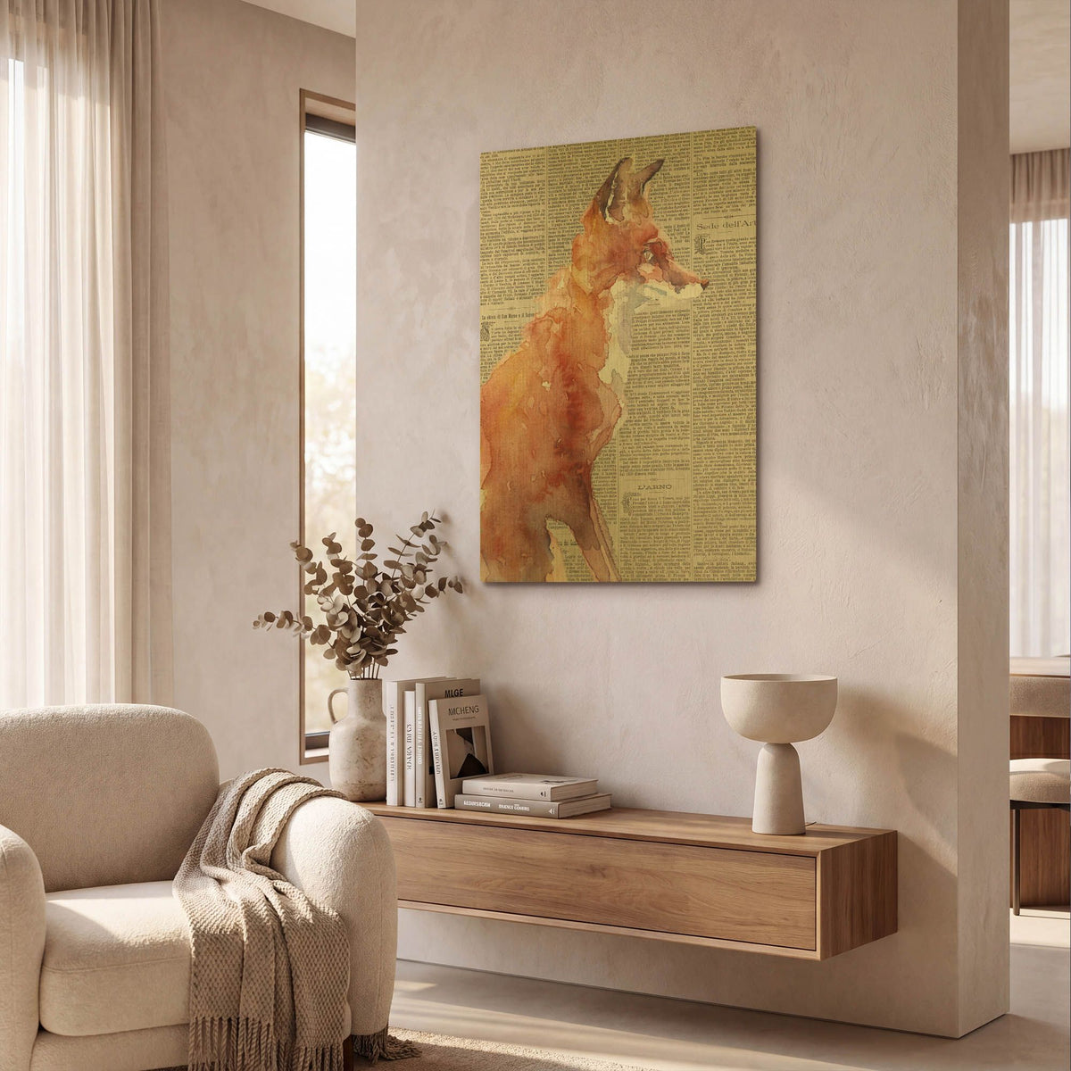 'Sly As A Fox Newsprint' By Alan Majchrowicz Gold Metal Wall Art