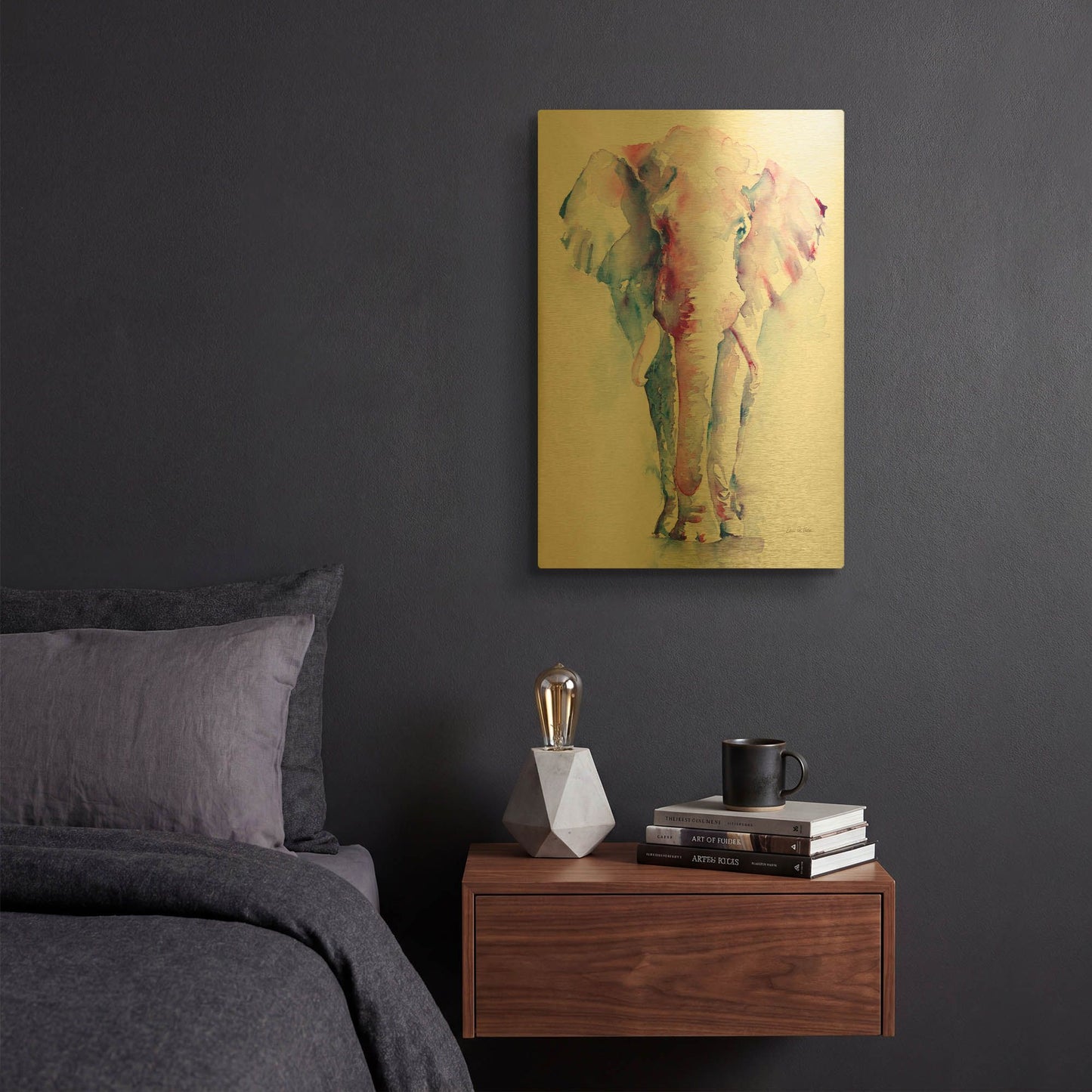 'An Elephant Never Forgets V2' By Alan Majchrowicz Gold Metal Wall Art