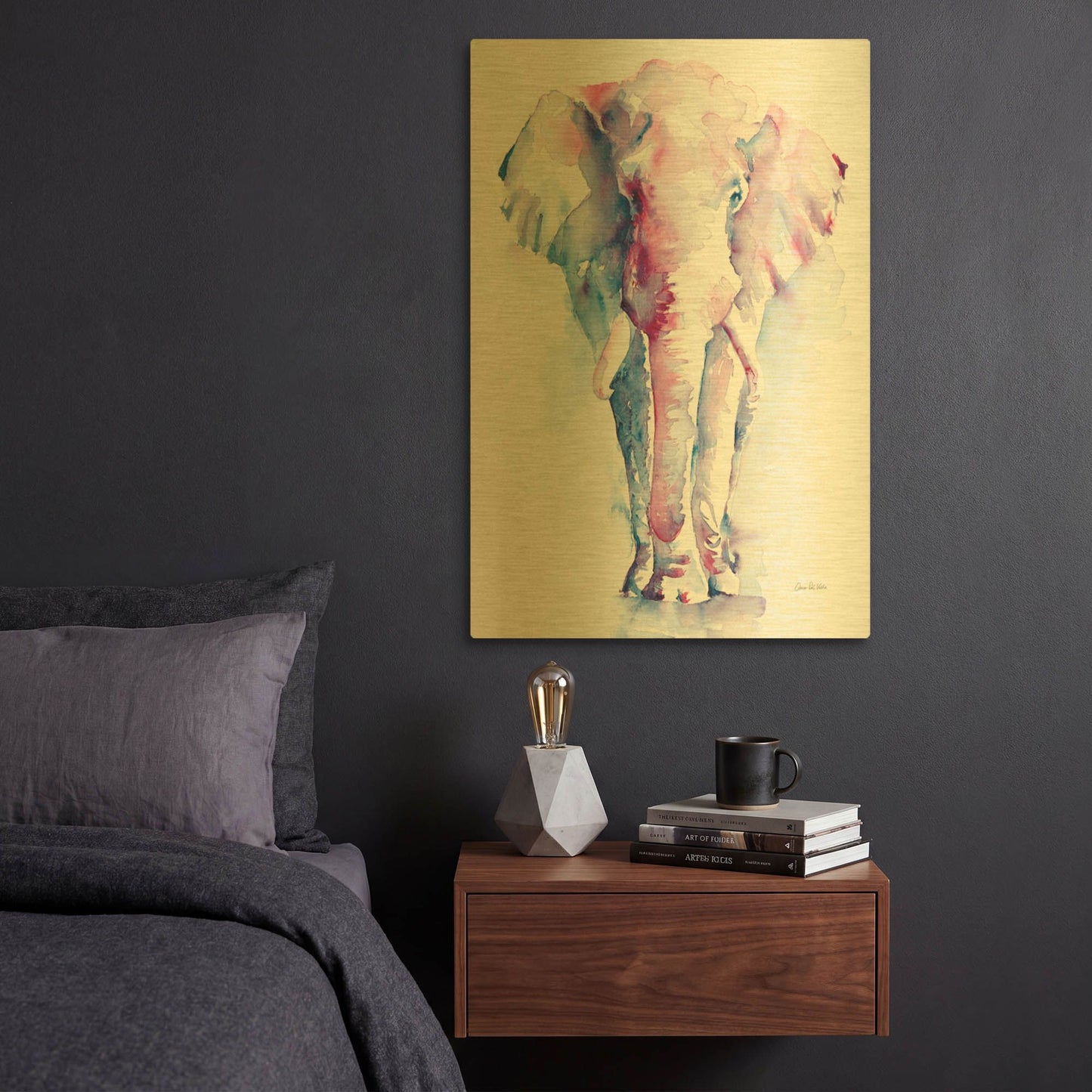 'An Elephant Never Forgets V2' By Alan Majchrowicz Gold Metal Wall Art