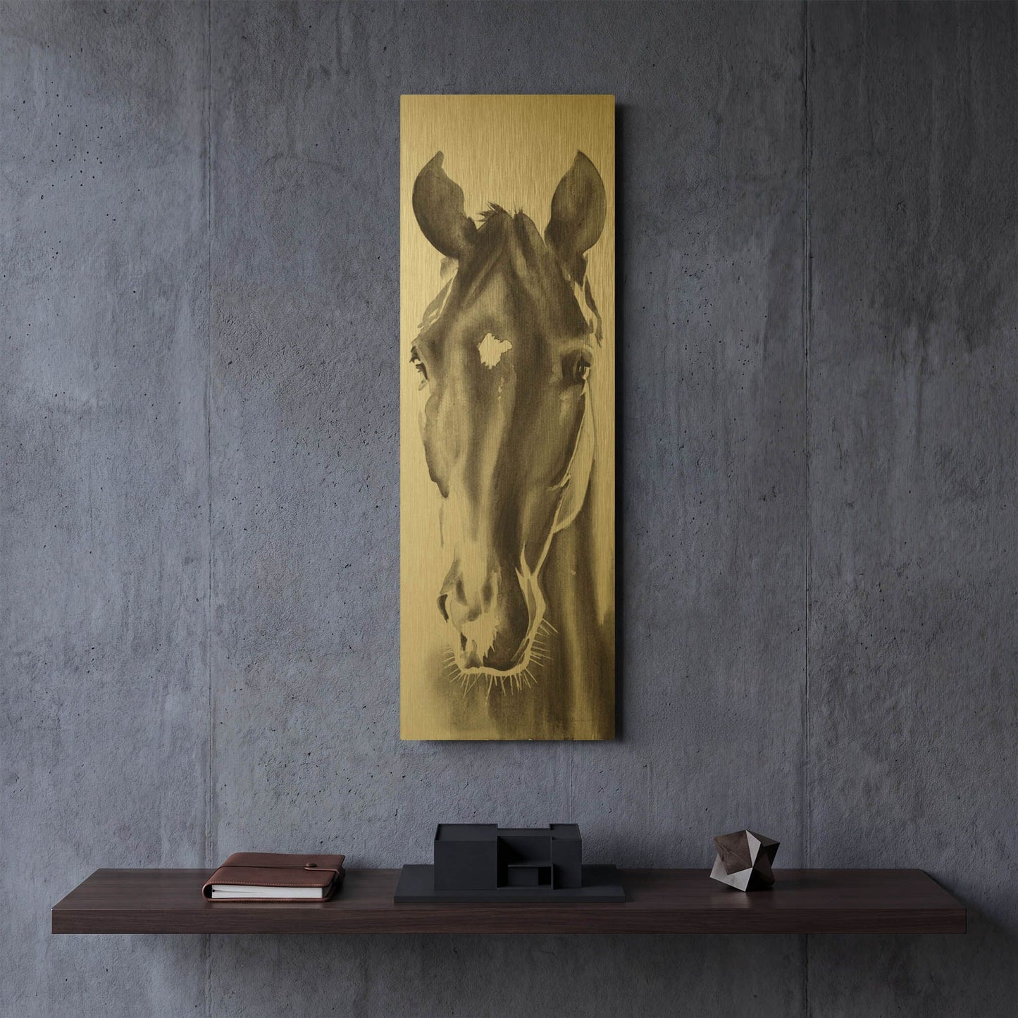 'Le Cheval Noir Horse Panel' By Alan Majchrowicz Gold Metal Wall Art