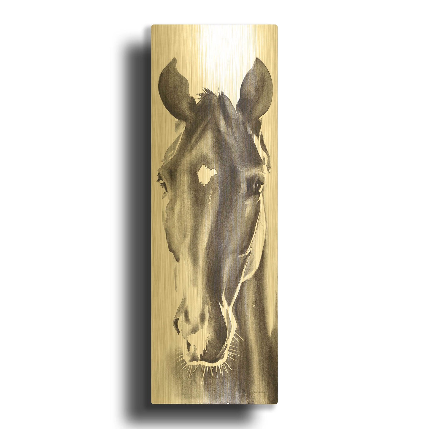 'Le Cheval Noir Horse Panel' By Alan Majchrowicz Gold Metal Wall Art