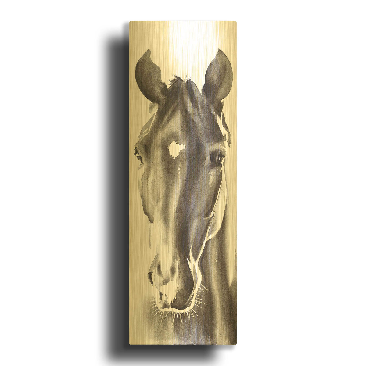 'Le Cheval Noir Horse Panel' By Alan Majchrowicz Gold Metal Wall Art