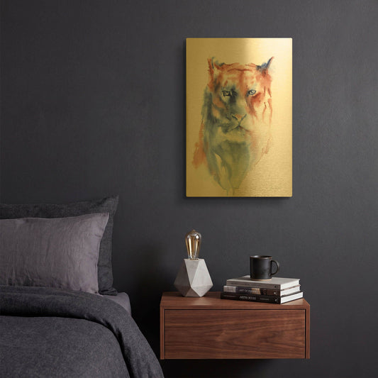 'Copper And Blue Lioness' By Alan Majchrowicz Gold Metal Wall Art