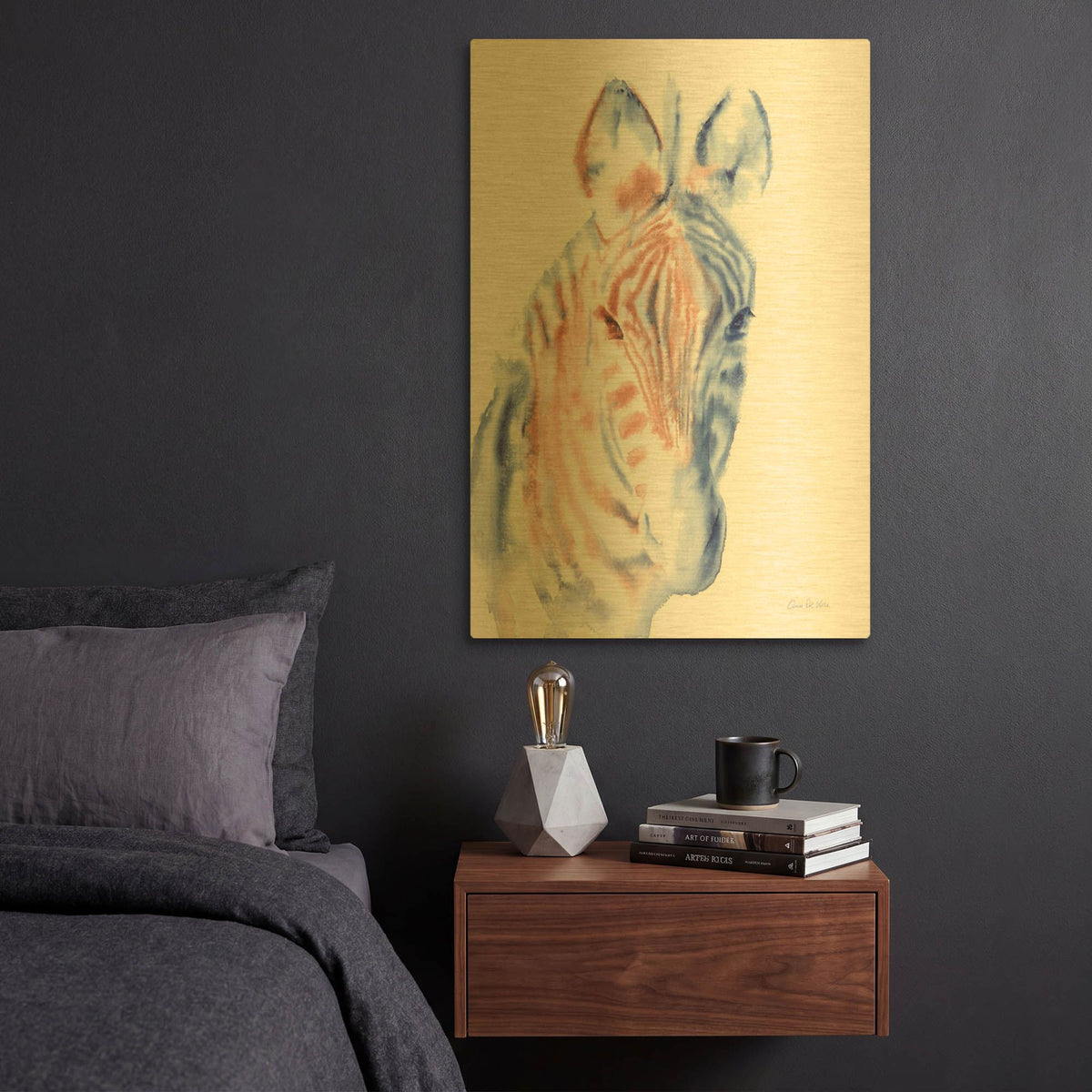 'Copper And Blue Zebra' By Alan Majchrowicz Gold Metal Wall Art