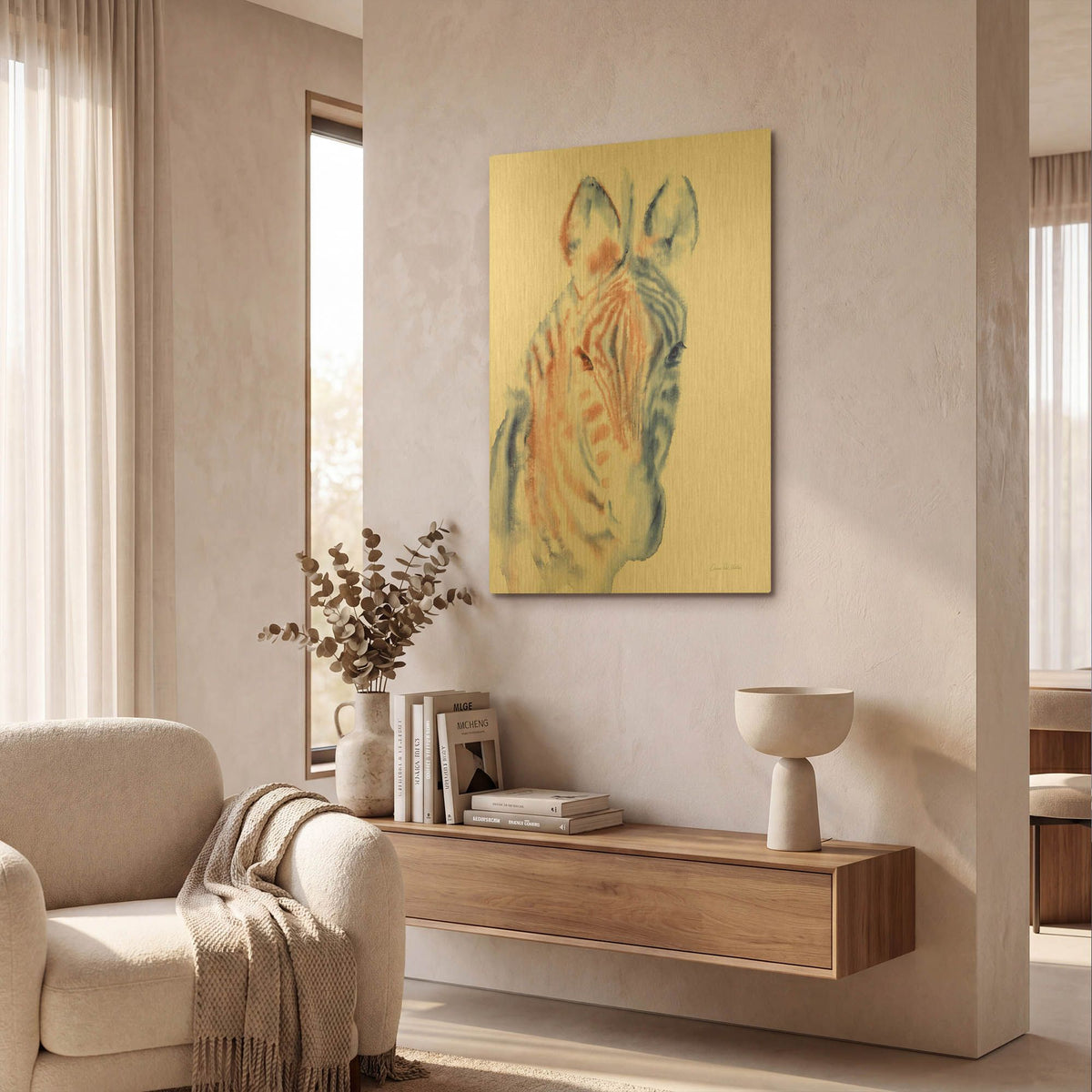 'Copper And Blue Zebra' By Alan Majchrowicz Gold Metal Wall Art