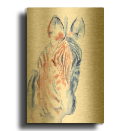 'Copper And Blue Zebra' By Alan Majchrowicz Gold Metal Wall Art