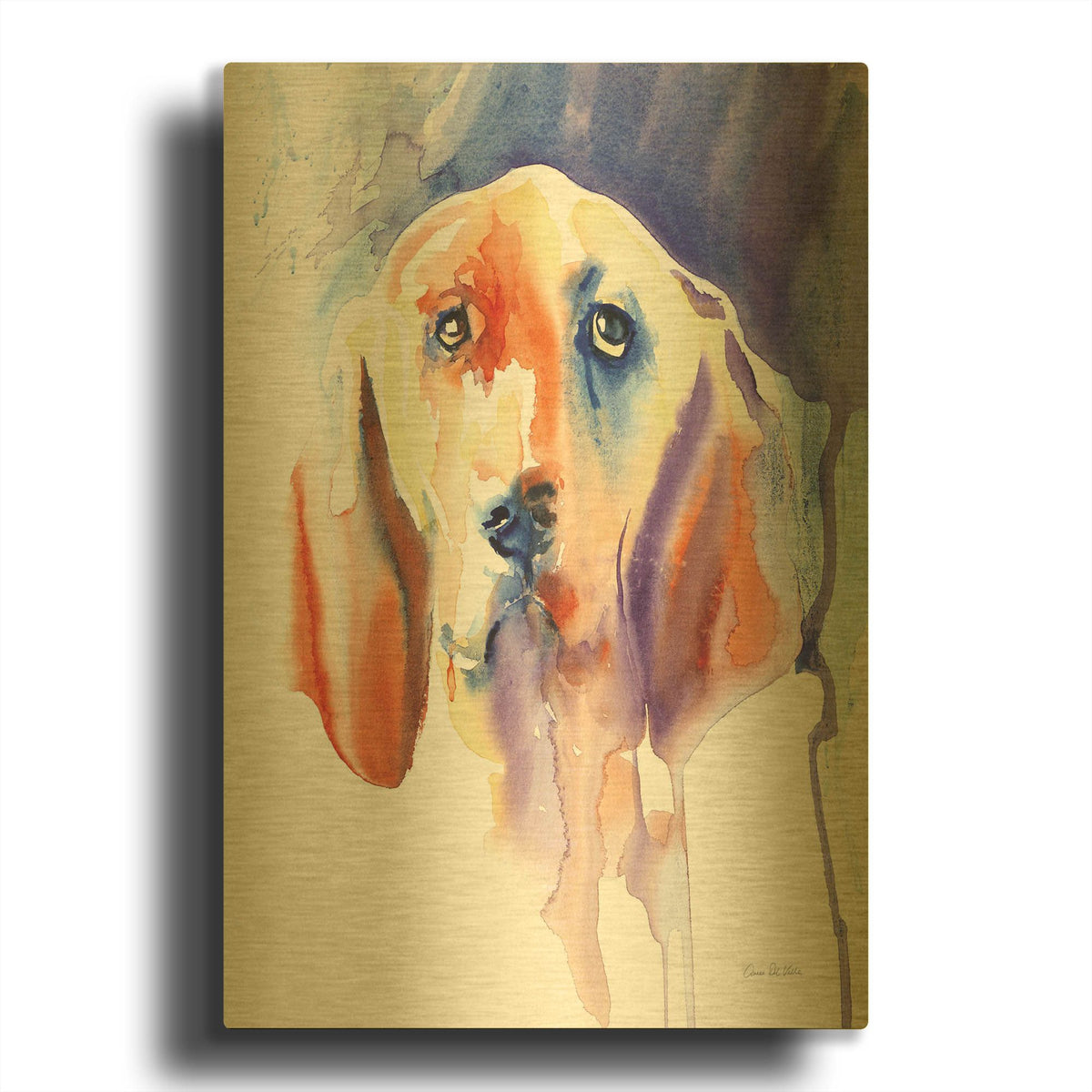 'Basset Hound' By Alan Majchrowicz Gold Metal Wall Art