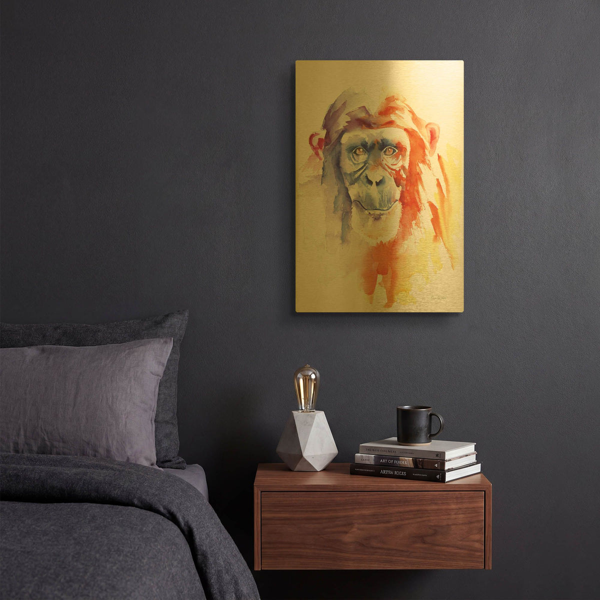 'Chimpanzee II' By Alan Majchrowicz Gold Metal Wall Art