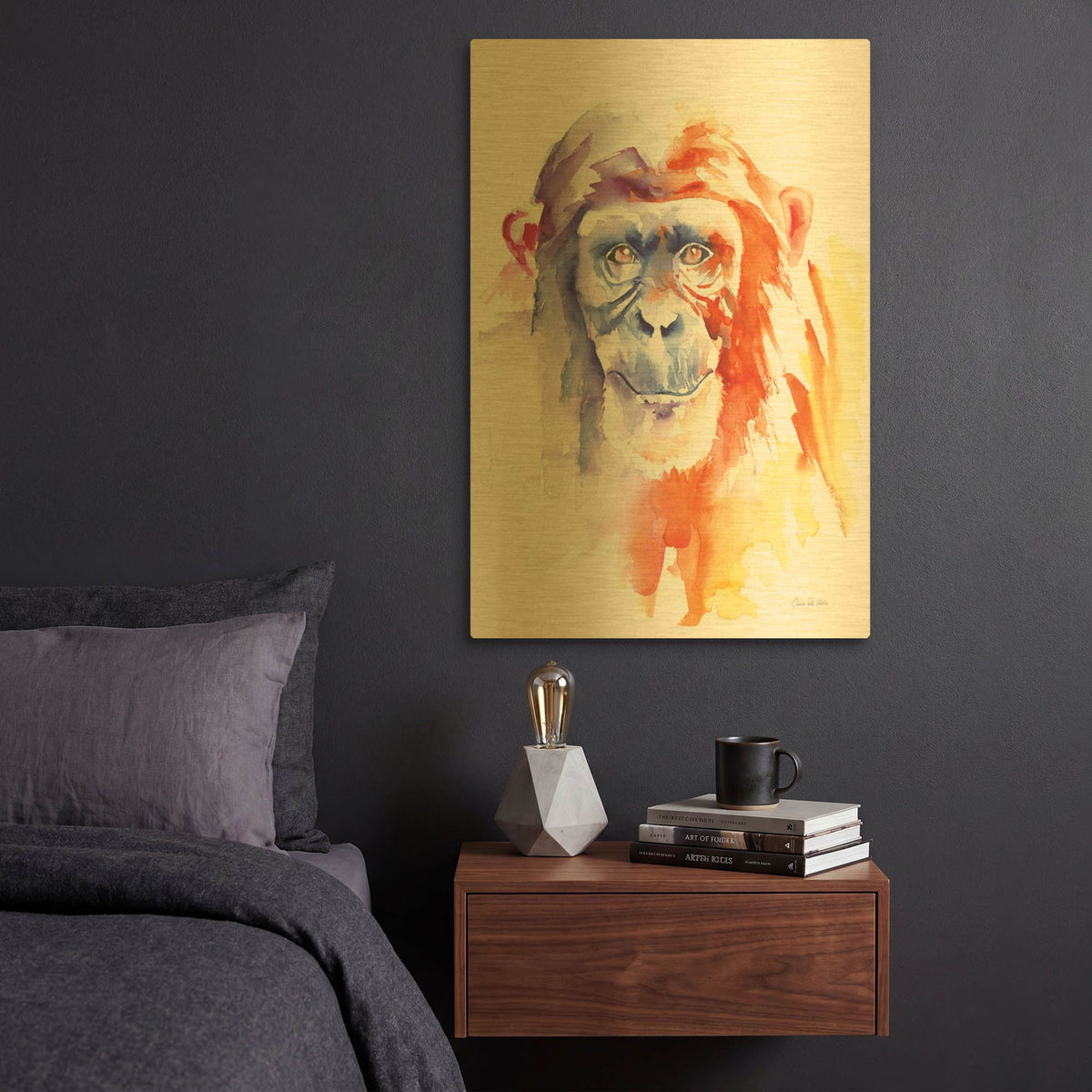 'Chimpanzee II' By Alan Majchrowicz Gold Metal Wall Art