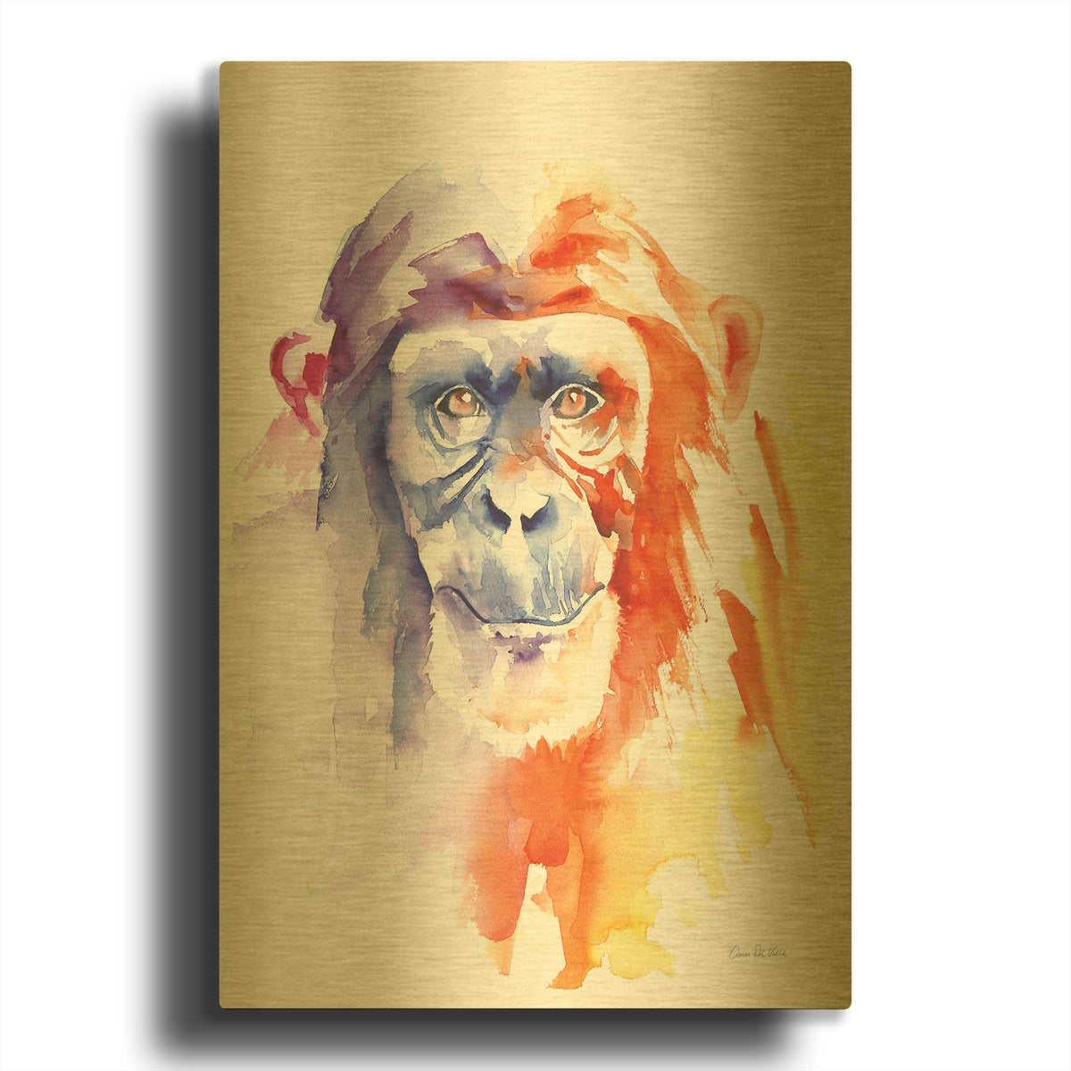'Chimpanzee II' By Alan Majchrowicz Gold Metal Wall Art