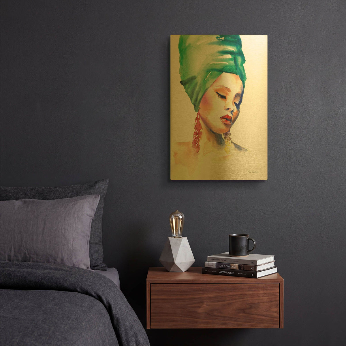 'Woman In Green' By Alan Majchrowicz Gold Metal Wall Art