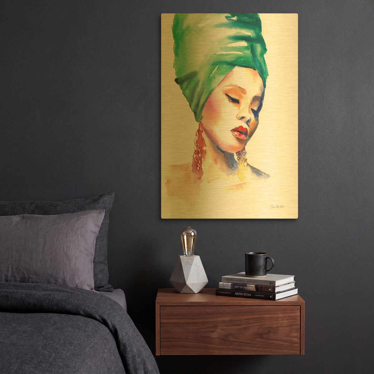 'Woman In Green' By Alan Majchrowicz Gold Metal Wall Art