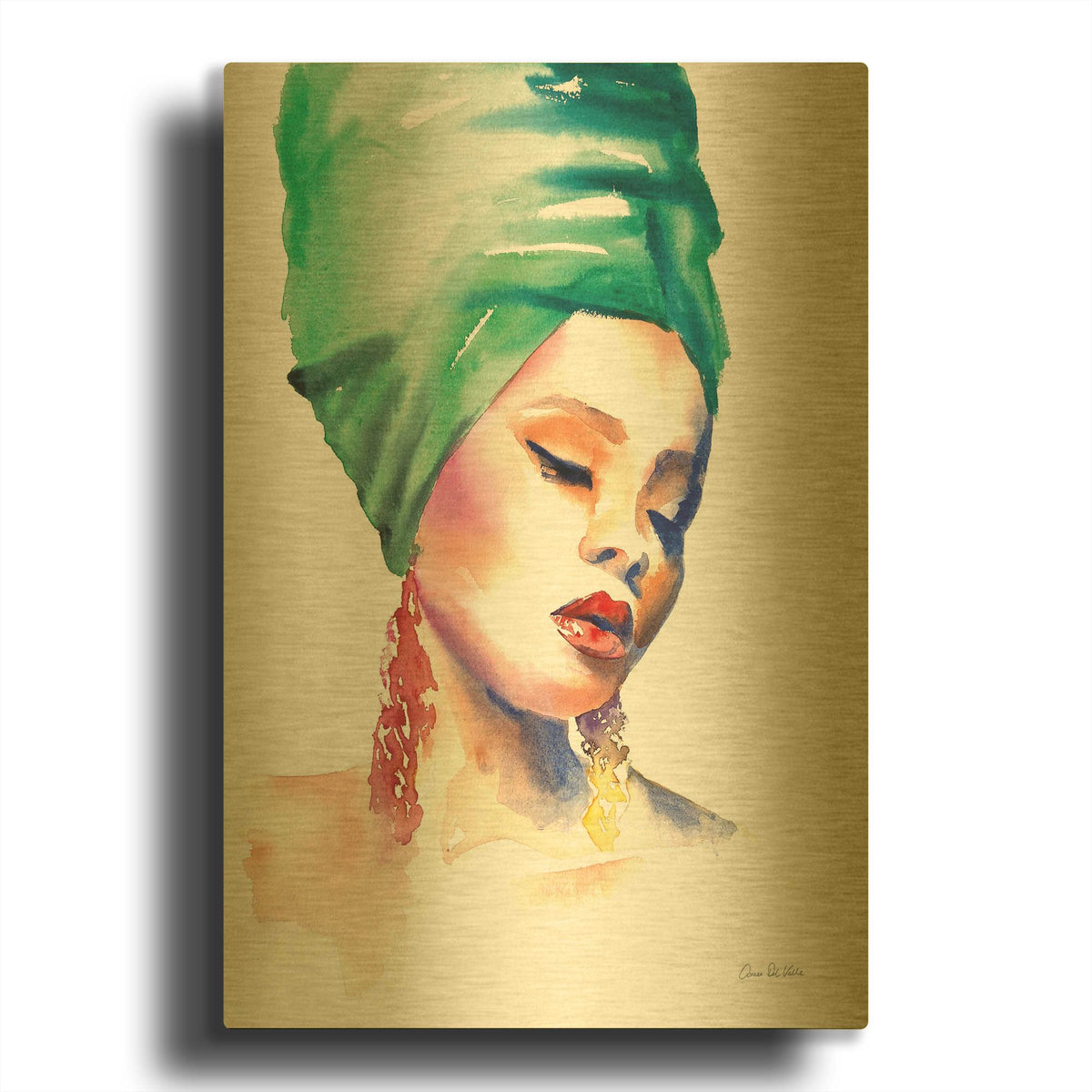 'Woman In Green' By Alan Majchrowicz Gold Metal Wall Art