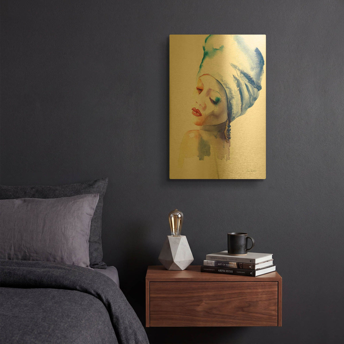 'Woman In Blue' By Alan Majchrowicz Gold Metal Wall Art