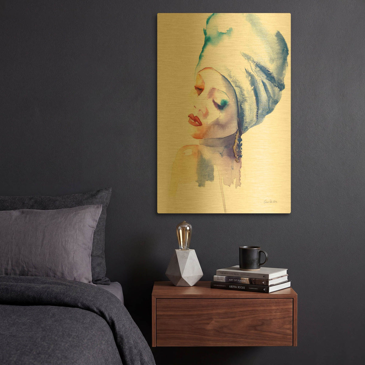 'Woman In Blue' By Alan Majchrowicz Gold Metal Wall Art