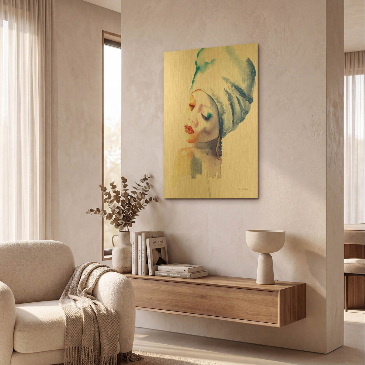 'Woman In Blue' By Alan Majchrowicz Gold Metal Wall Art